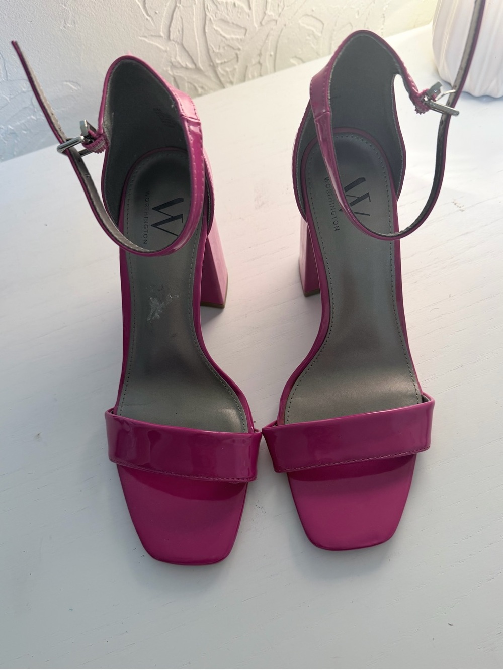 W by Worth Bright Fuchsia Patent Block Heel Sandals